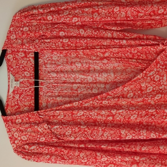 Per Una V Neck Wrap Ditzy Print Floral Red Long Sleeve Midi Dress Size 10 - Picture 8 of 12